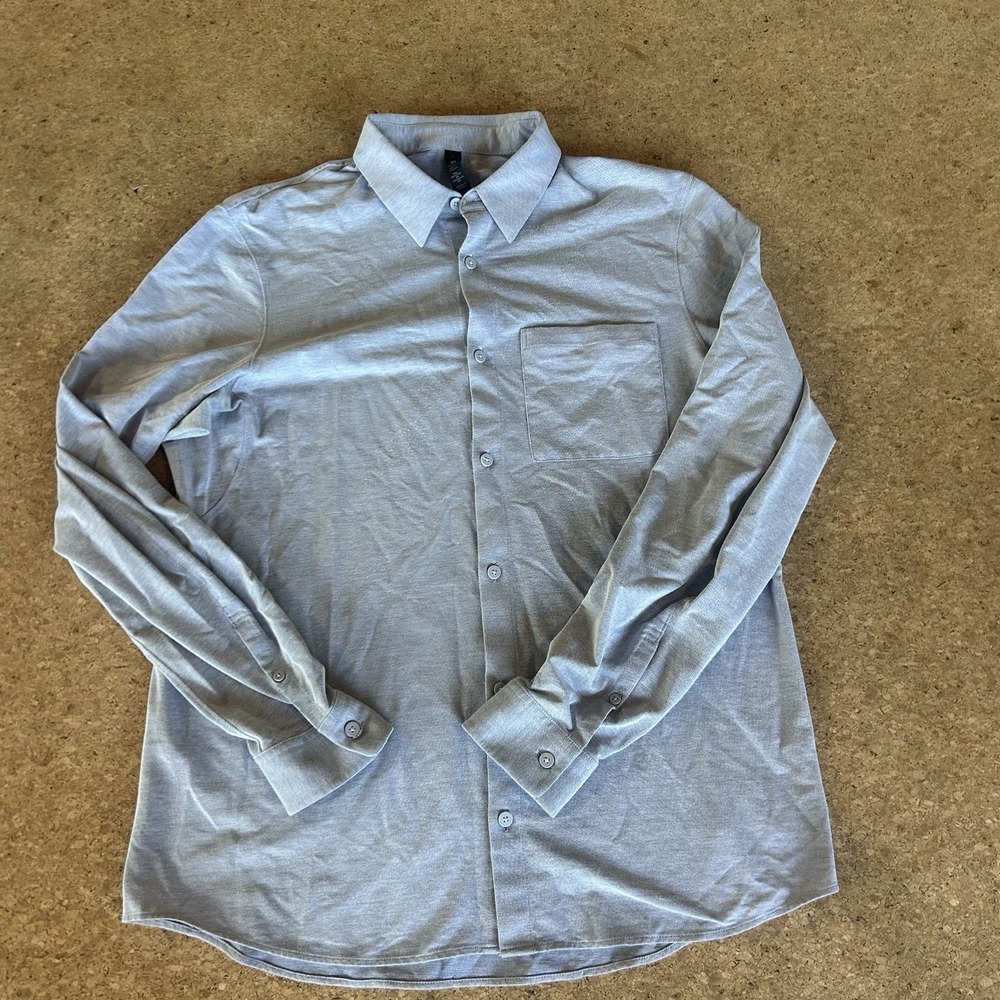 Lululemon Mens Long Sleeve Commission Shirt Blue Button-Up Slim Fit Size L